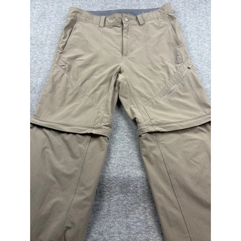 North Face‎ Convertible Pants Men 32 Olive Green Zip Off Hiking Outdoor READ
